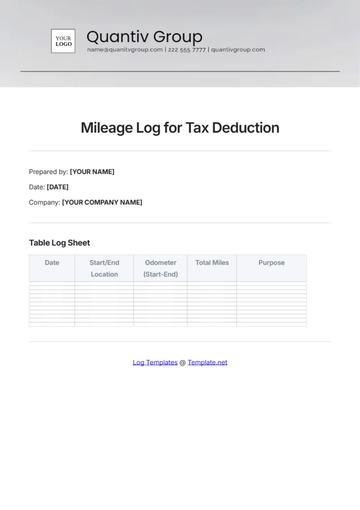 Free Mileage Log for Tax Deduction Outline Template to Edit Online