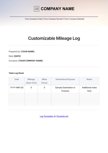 Free Customizable Mileage Log Template to Edit Online