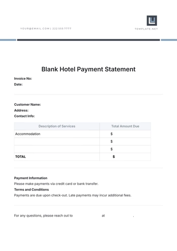 Free Blank Hotel Payment Statement Template to Edit Online