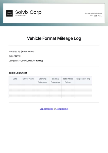 Free Vehicle Format Mileage Log Template to Edit Online