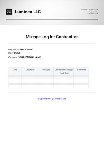 Free Mileage Log for Contractors Template to Edit Online