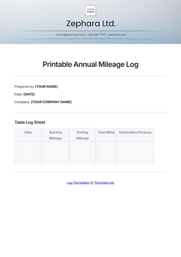 Free Printable Annual Mileage Log Template to Edit Online