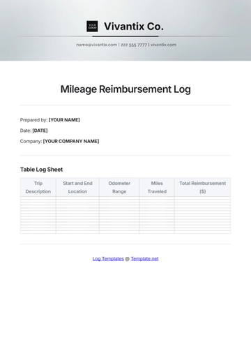 Free Mileage Reimbursement Log Template to Edit Online