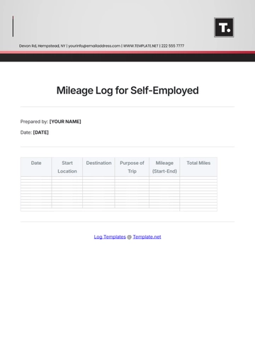 Free Mileage Log for Self- Employed Template to Edit Online