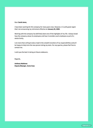Retirement Letter Example Template
