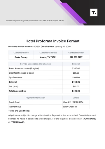 Free Hotel Proforma Invoice Format Template to Edit Online