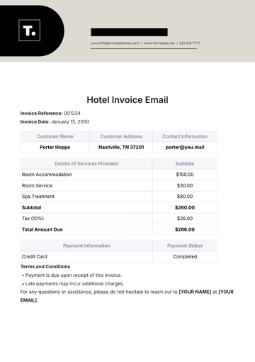 Free Hotel Invoice Email Template to Edit Online