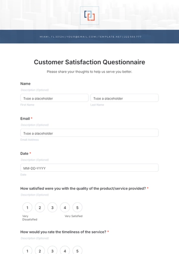 Free Customer Satisfaction Questionnaire Template to Edit Online