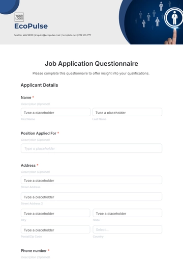 Free Job Application Questionnaire Template to Edit Online