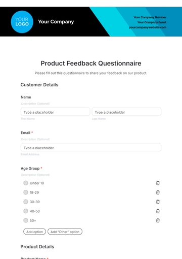 Free Product Feedback Questionnaire Template to Edit Online