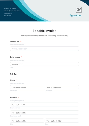 Free Editable Invoice Template to Edit Online