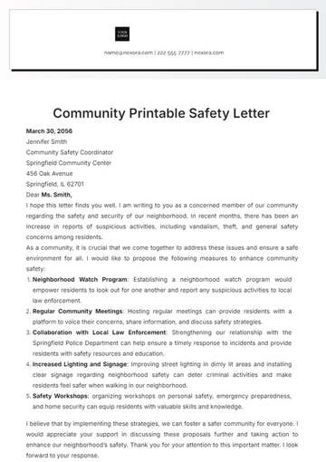 Free Community Printable Safety Letter Template to Edit Online