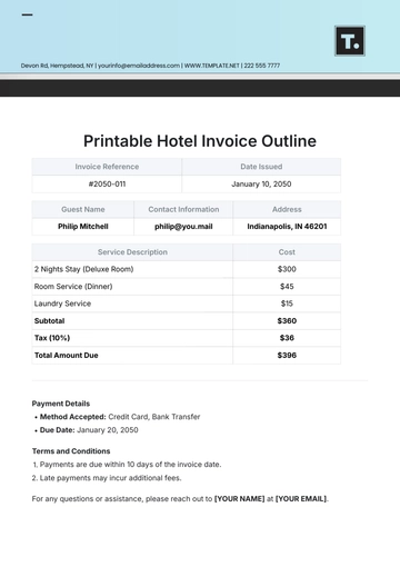 Free Printable Hotel Invoice Outline Template to Edit Online