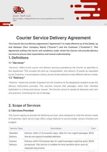Free Courier Service Delivery Agreement Template to Edit Online