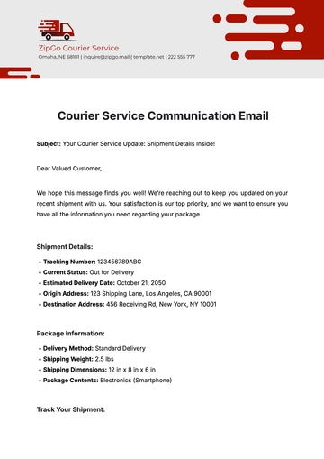 Free Courier Service Communication Email Template to Edit Online