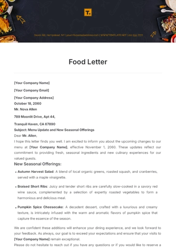 Free Food Letter Template to Edit Online