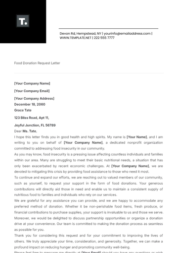 Free Food Donation Request Letter Template to Edit Online