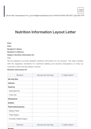 Free Nutrition Information Layout Letter Template to Edit Online