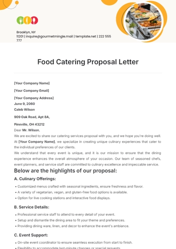 Free Food Catering Proposal Letter Template to Edit Online