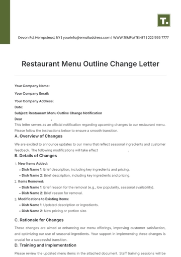 Free Restaurant Menu Outline Change Letter Template to Edit Online