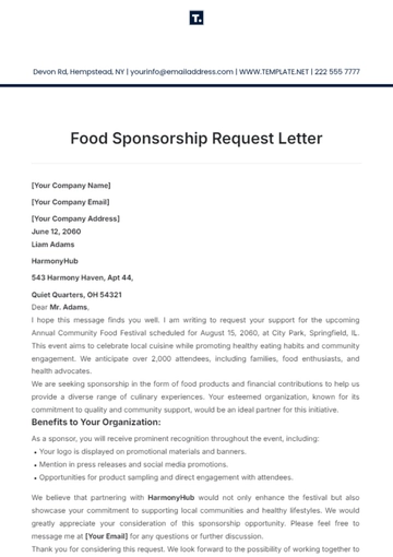Free Food Sponsorship Request Letter Template to Edit Online