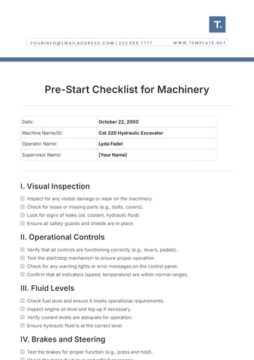 Free Pre-Start Checklist for Machinery Template to Edit Online