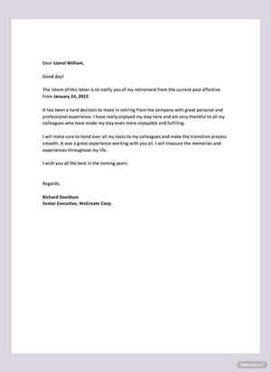 Retirement Letter to Employer Retirement Letter to Employer