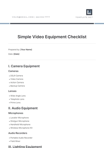 Free Simple Video Equipment Checklist Template to Edit Online