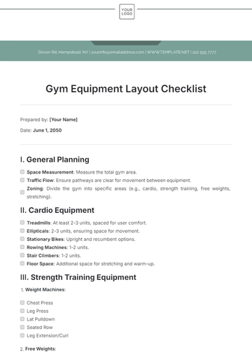 Free Gym Equipment Layout Checklist Template to Edit Online