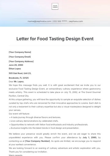 Free Letter for Food Tasting Design Event Template to Edit Online