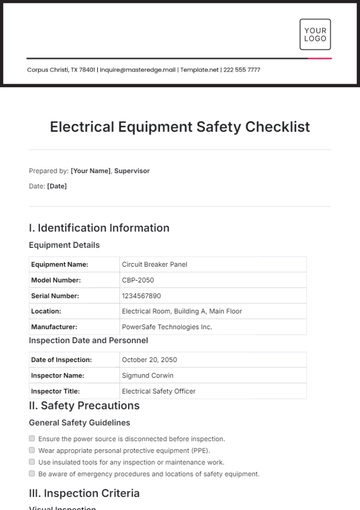 Free Electrical Equipment Safety Checklist Template to Edit Online