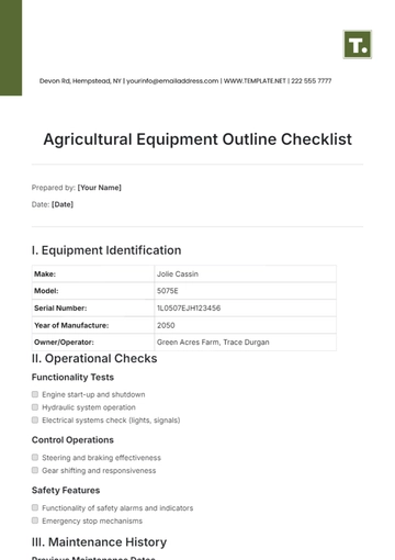Free Agricultural Equipment Outline Checklist Template to Edit Online