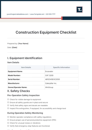 Free Construction Equipment Checklist Template to Edit Online