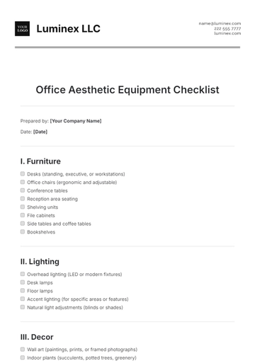Free Office Aesthetic Equipment Checklist Template to Edit Online