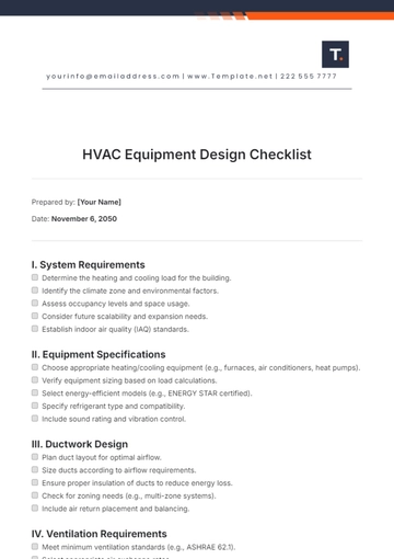 Free HVAC Equipment Design Checklist Template to Edit Online