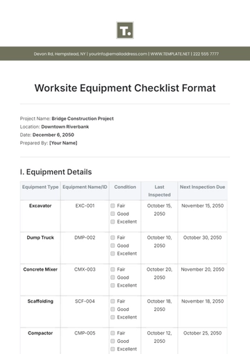Free Worksite Equipment Checklist Format Template to Edit Online