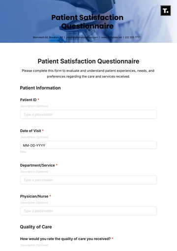 Free Patient Satisfaction Questionnaire Template to Edit Online