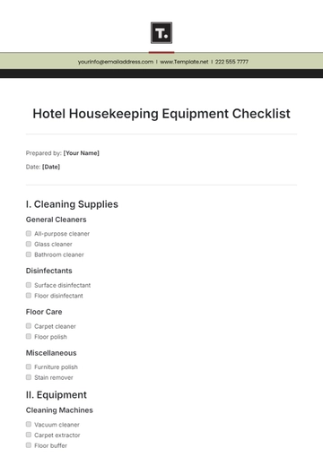 Free Hotel Housekeeping Equipment Checklist Template to Edit Online