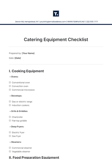 Free Catering Equipment Checklist Template to Edit Online