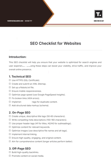 Free SEO Checklist for Websites Template to Edit Online