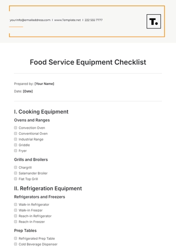 Free Food Service Equipment Checklist Template to Edit Online