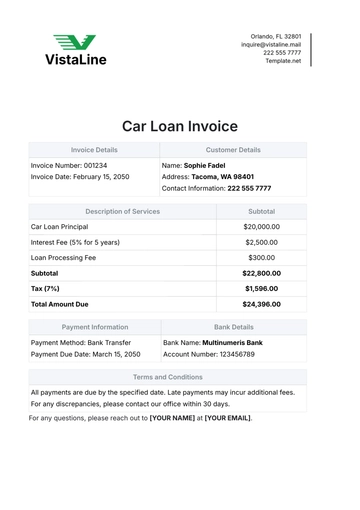Free Car Loan Invoice Template to Edit Online