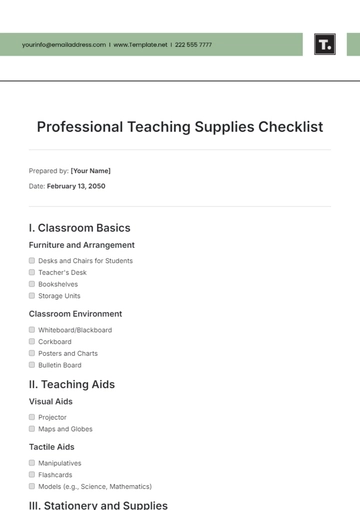 Free Professional Teaching Supplies Checklist Template to Edit Online