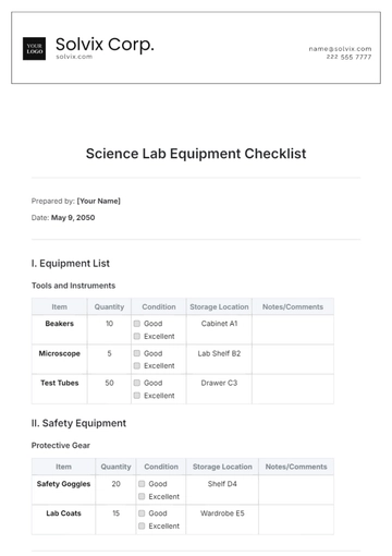 Free Science Lab Equipment Checklist Template to Edit Online