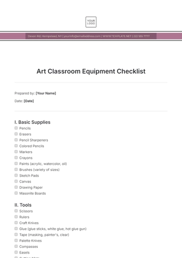 Free Art Classroom Equipment Checklist Template to Edit Online