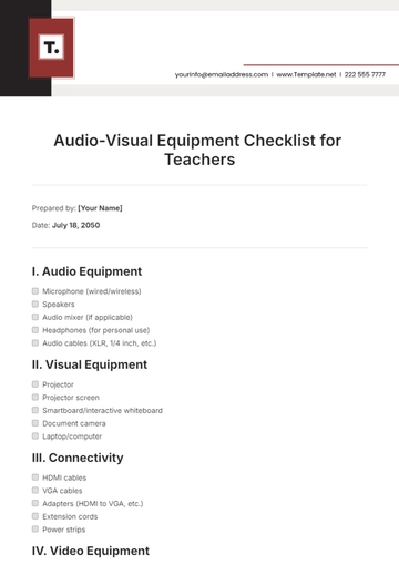 Free Audio-Visual Equipment Checklist for Teachers Template to Edit Online