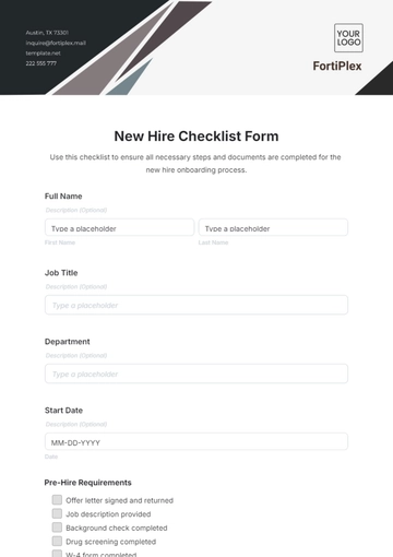 Free New Hire Checklist Form Template to Edit Online