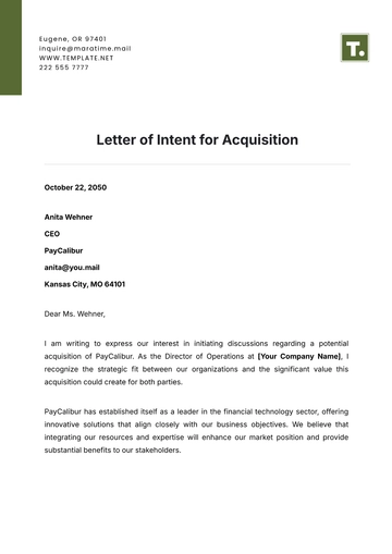 Free Letter of Intent for Acquisition Template to Edit Online