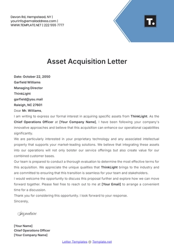 Free Asset Acquisition Letter Template to Edit Online