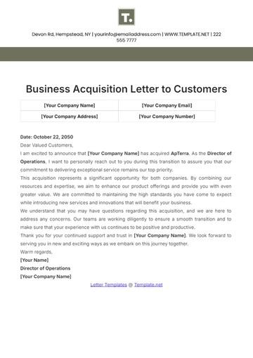 Free Business Acquisition Letter to Customers Template to Edit Online